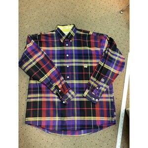 Cinch Button Down Long Sleeve Plaid Men's SzL Shirt, Purple Black, Yellow, Red